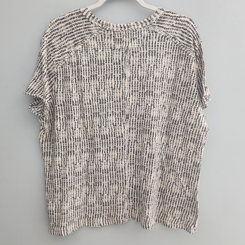 We The Free Cream and Black Oversized Flax Linen & Cotton Short Sleeve Knit Top - Picture 4 of 16